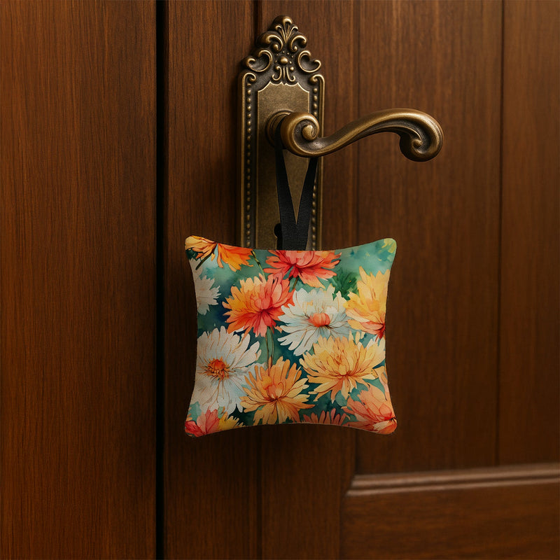 Chrysanthemums in Watercolor Hanging Square Fabric Ornament 3.5 × 3.5