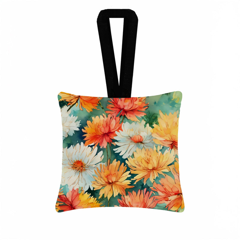 Chrysanthemums in Watercolor Hanging Square Fabric Ornament 3.5 × 3.5