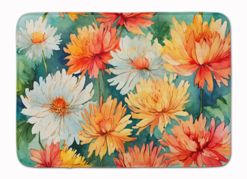 Chrysanthemums in Watercolor Memory Foam Kitchen Mat