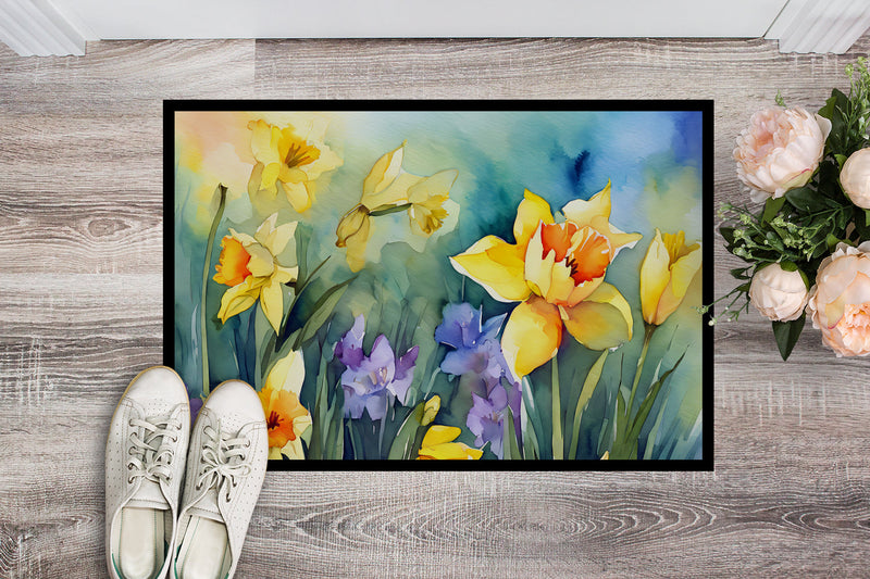 Daffodils in Watercolor Doormat -  18x27 Decorative Floor Mat – Indoor/Outdoor Rug