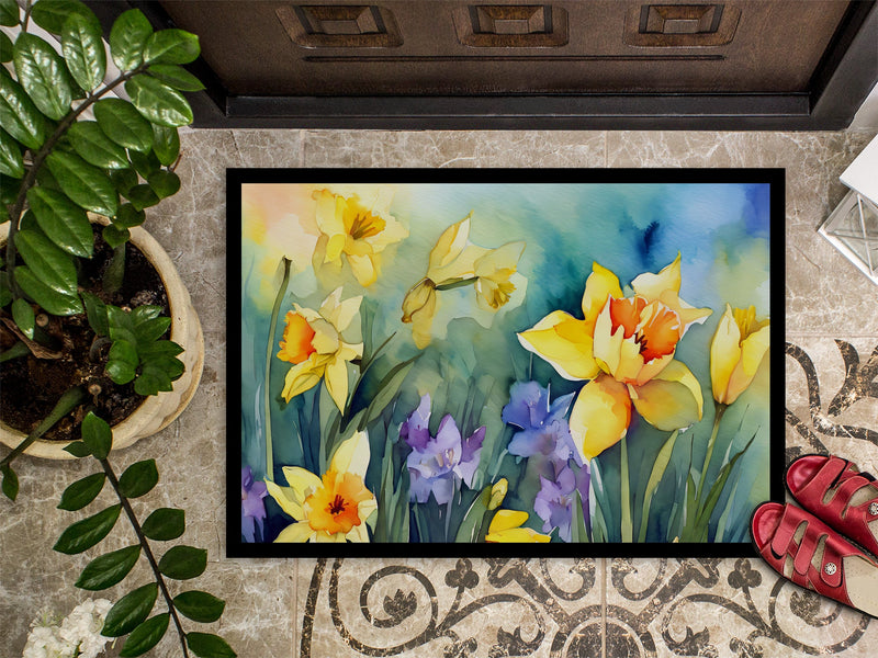 Daffodils in Watercolor Doormat -  18x27 Decorative Floor Mat – Indoor/Outdoor Rug