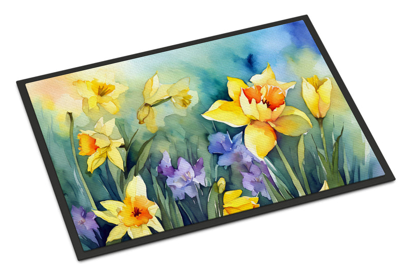 Daffodils in Watercolor Doormat -  18x27 Decorative Floor Mat – Indoor/Outdoor Rug