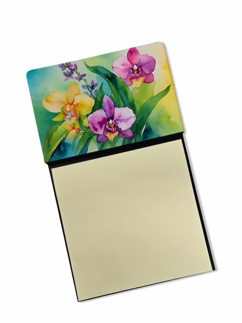 Orchids in Watercolor Sticky Note Holder