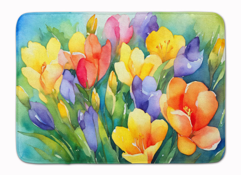 Freesias in Watercolor Memory Foam Kitchen Mat