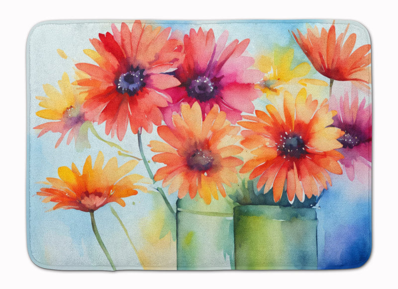 Gerbera Daisies in Watercolor Memory Foam Kitchen Mat