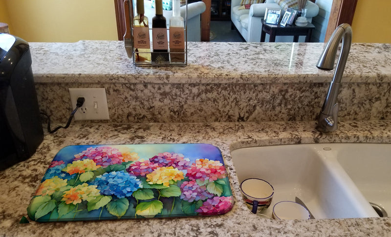 Hydrangeas in Watercolor Dish Drying Mat