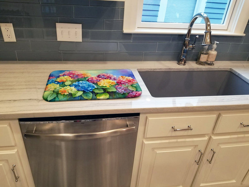 Hydrangeas in Watercolor Dish Drying Mat