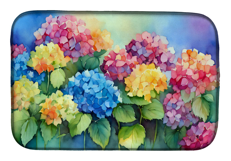 Hydrangeas in Watercolor Dish Drying Mat