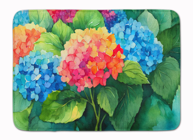 Hydrangeas in Watercolor Memory Foam Kitchen Mat