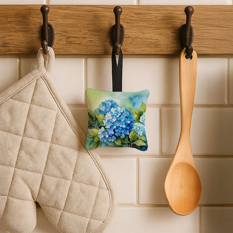 Hydrangeas in Watercolor Hanging Square Fabric Ornament 3.5 × 3.5