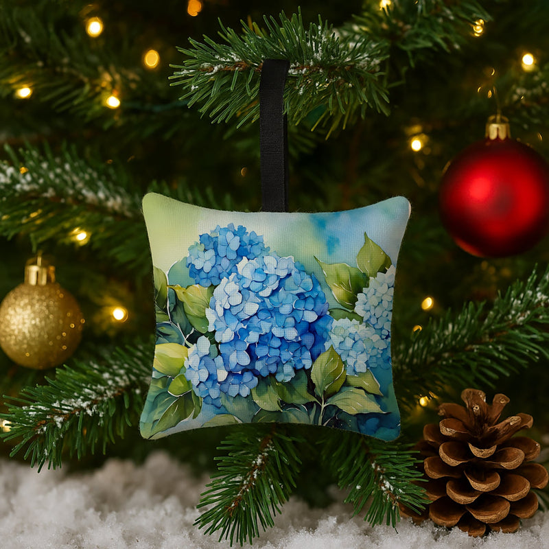 Hydrangeas in Watercolor Hanging Square Fabric Ornament 3.5 × 3.5