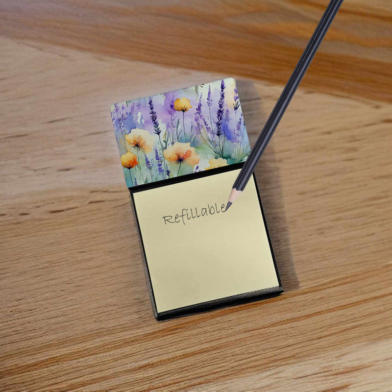 Lavender in Watercolor Sticky Note Holder- Refiilable Desk Accessory Note Pad