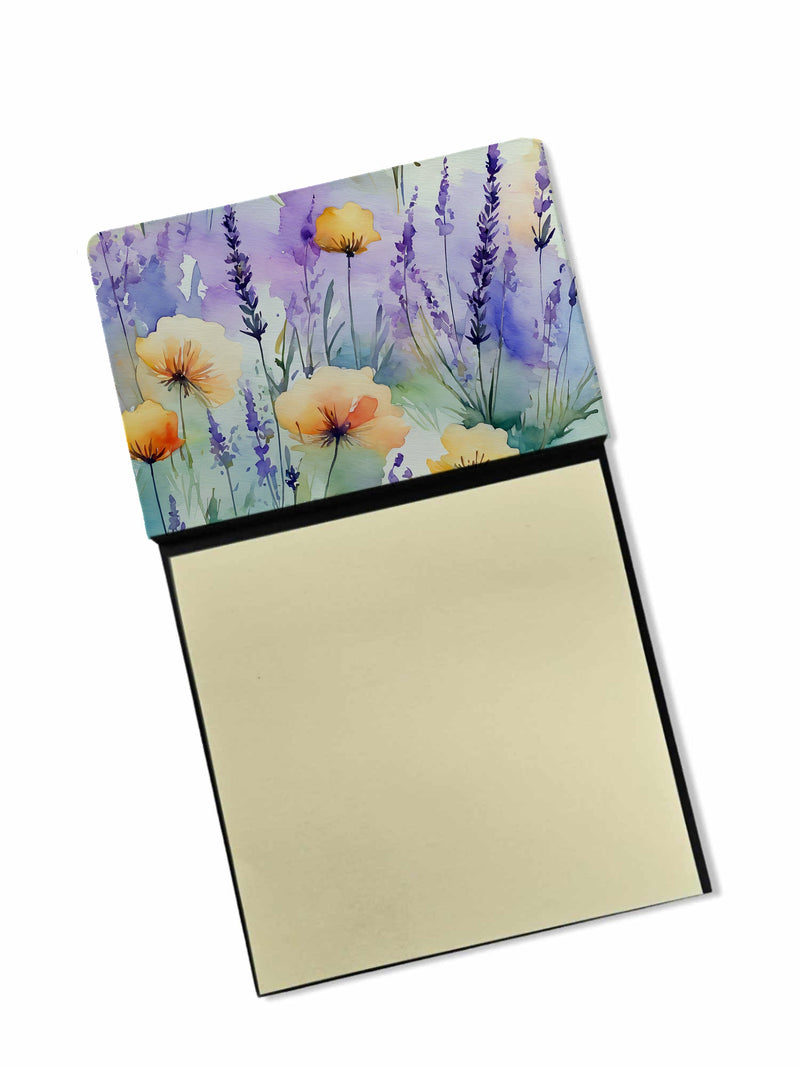 Lavender in Watercolor Sticky Note Holder- Refiilable Desk Accessory Note Pad
