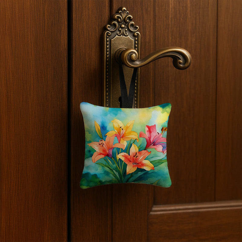 Lilies in Watercolor Hanging Square Fabric Ornament 3.5 × 3.5