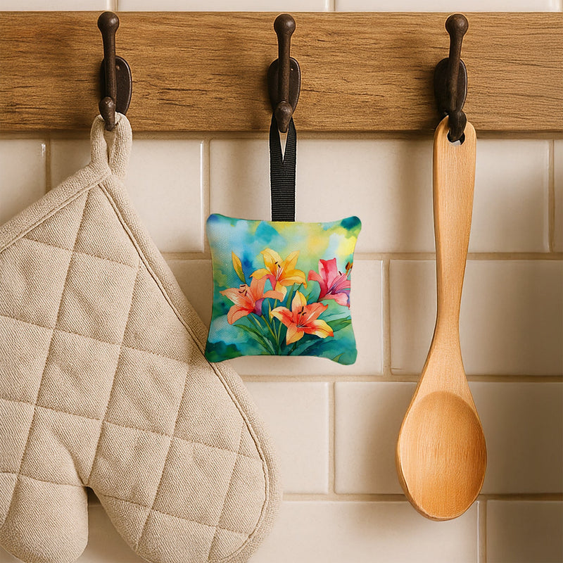 Lilies in Watercolor Hanging Square Fabric Ornament 3.5 × 3.5