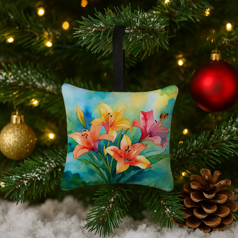 Lilies in Watercolor Hanging Square Fabric Ornament 3.5 × 3.5