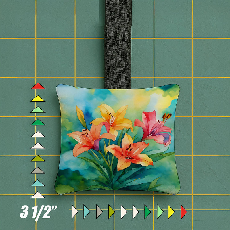 Lilies in Watercolor Hanging Square Fabric Ornament 3.5 × 3.5