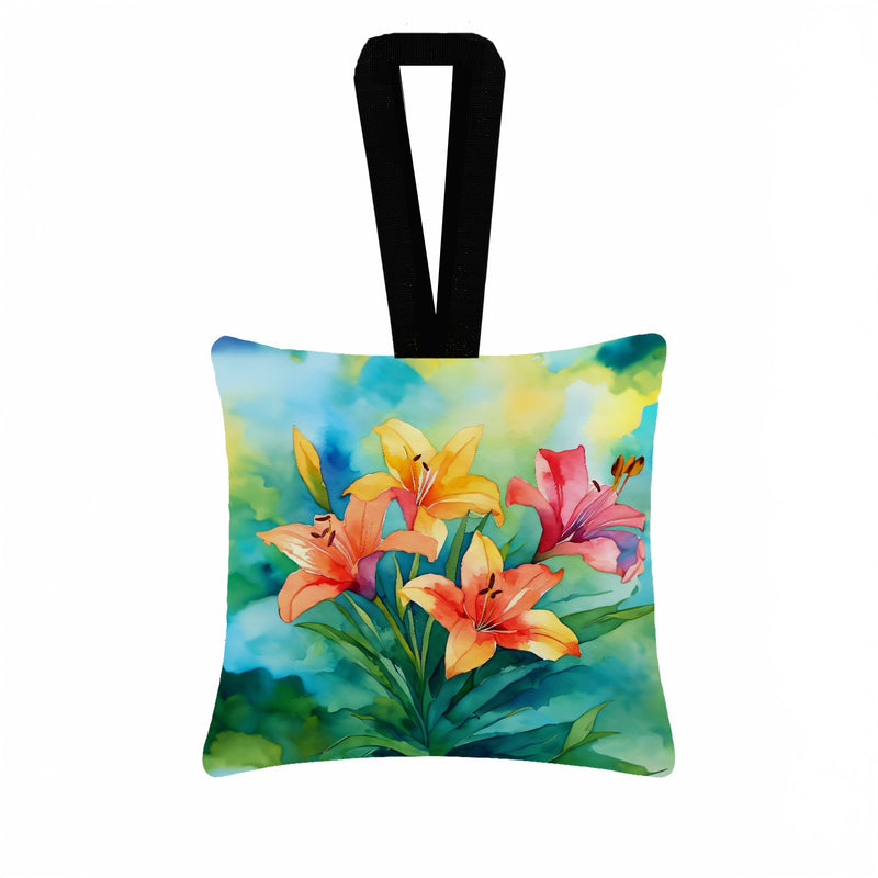 Lilies in Watercolor Hanging Square Fabric Ornament 3.5 × 3.5