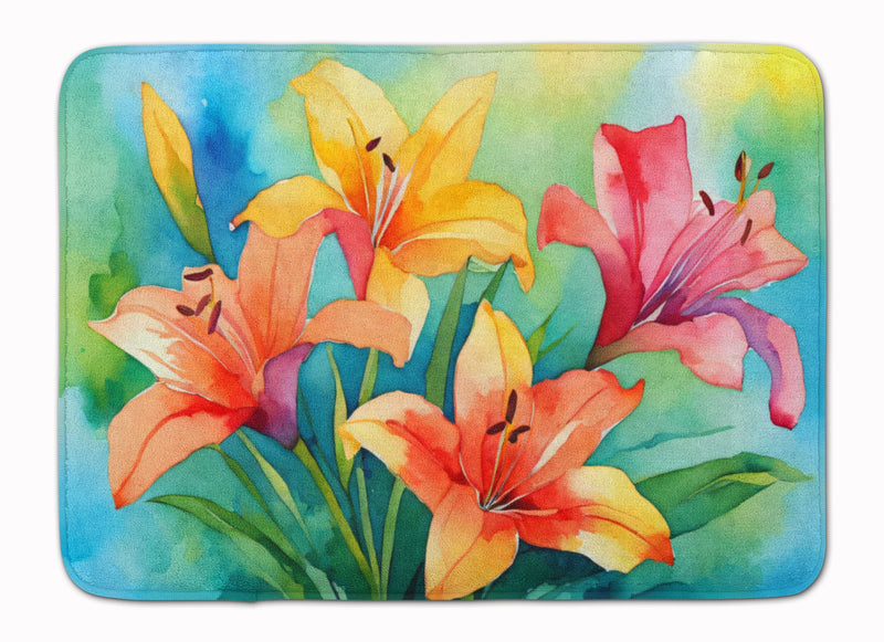 Lilies in Watercolor Memory Foam Kitchen Mat