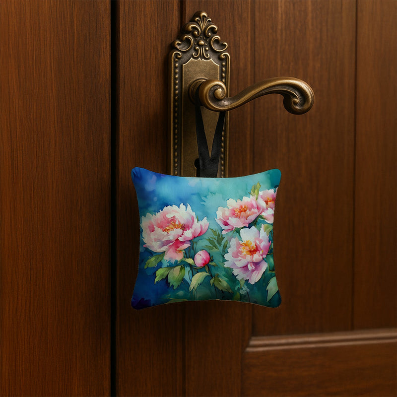 Peonies in Watercolor Hanging Square Fabric Ornament 3.5 × 3.5