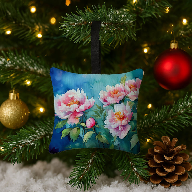 Peonies in Watercolor Hanging Square Fabric Ornament 3.5 × 3.5