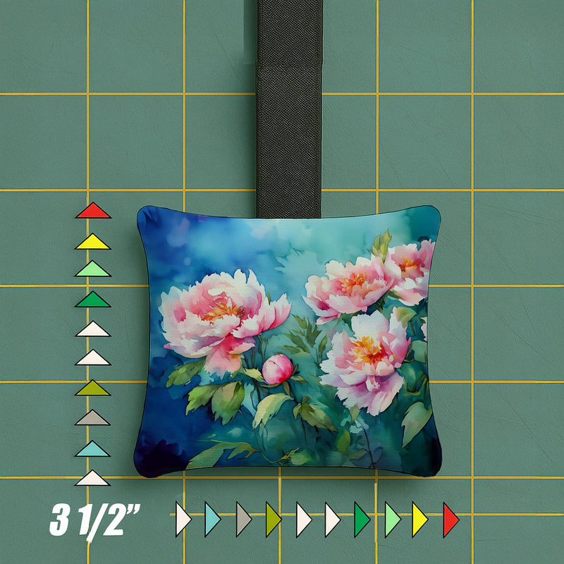Peonies in Watercolor Hanging Square Fabric Ornament 3.5 × 3.5