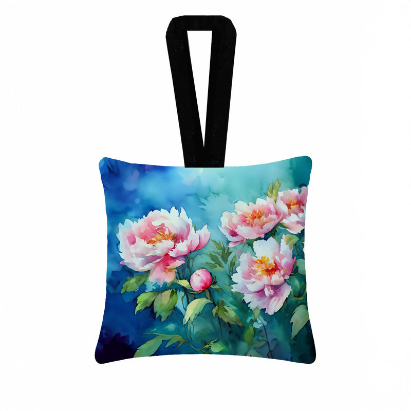 Peonies in Watercolor Hanging Square Fabric Ornament 3.5 × 3.5
