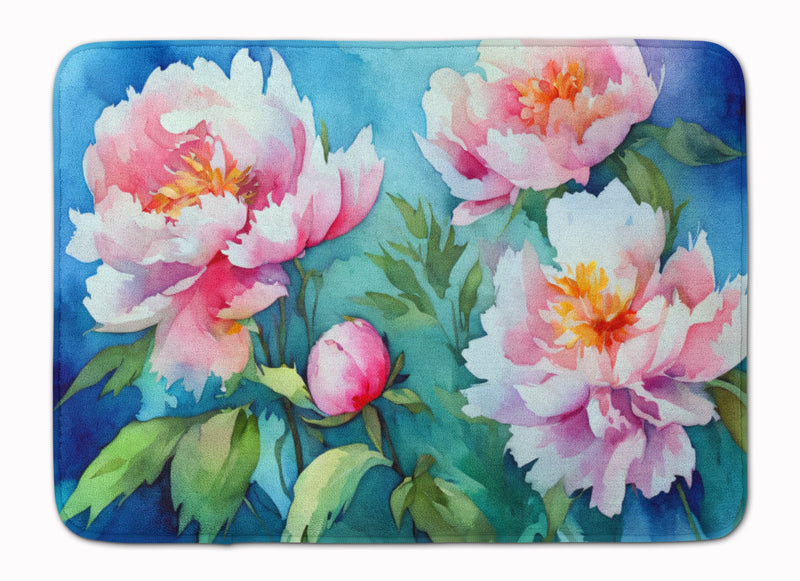 Peonies in Watercolor Memory Foam Kitchen Mat