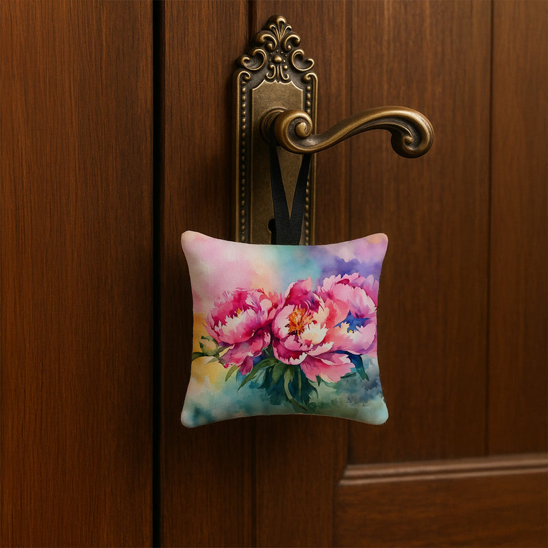 Peonies in Watercolor Hanging Square Fabric Ornament 3.5 × 3.5