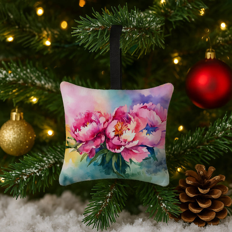 Peonies in Watercolor Hanging Square Fabric Ornament 3.5 × 3.5