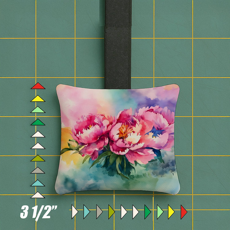 Peonies in Watercolor Hanging Square Fabric Ornament 3.5 × 3.5