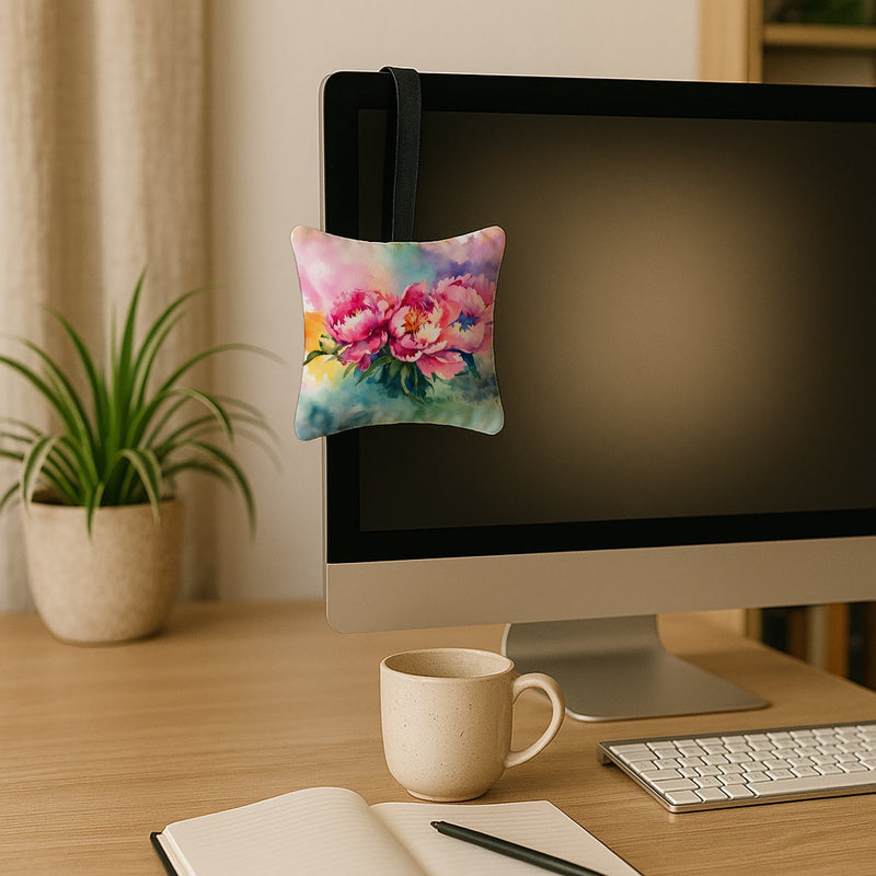 Peonies in Watercolor Hanging Square Fabric Ornament 3.5 × 3.5