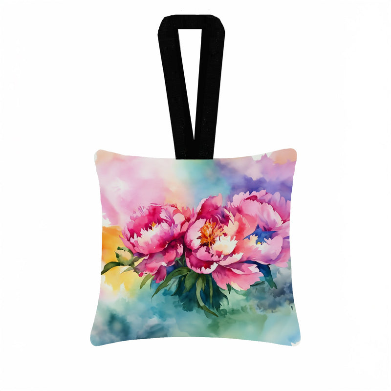 Peonies in Watercolor Hanging Square Fabric Ornament 3.5 × 3.5