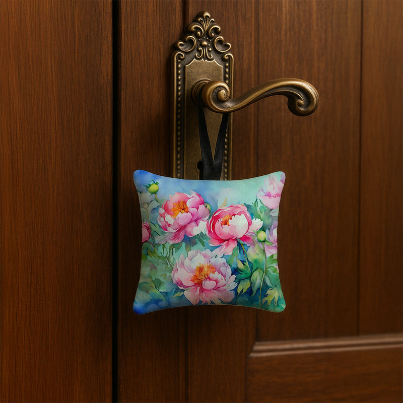 Peonies in Watercolor Hanging Square Fabric Ornament 3.5 × 3.5
