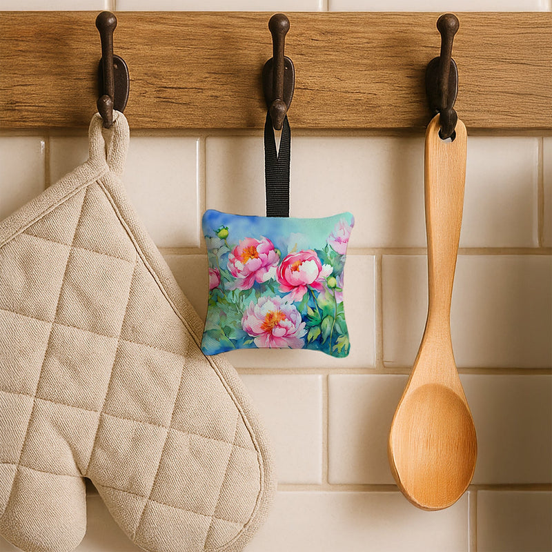Peonies in Watercolor Hanging Square Fabric Ornament 3.5 × 3.5