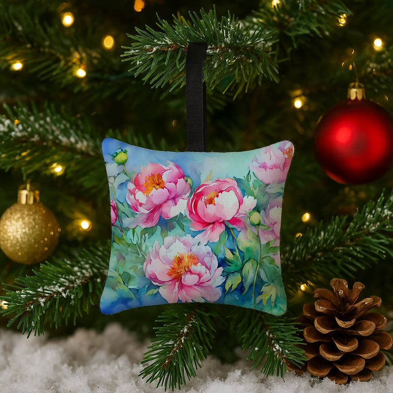 Peonies in Watercolor Hanging Square Fabric Ornament 3.5 × 3.5