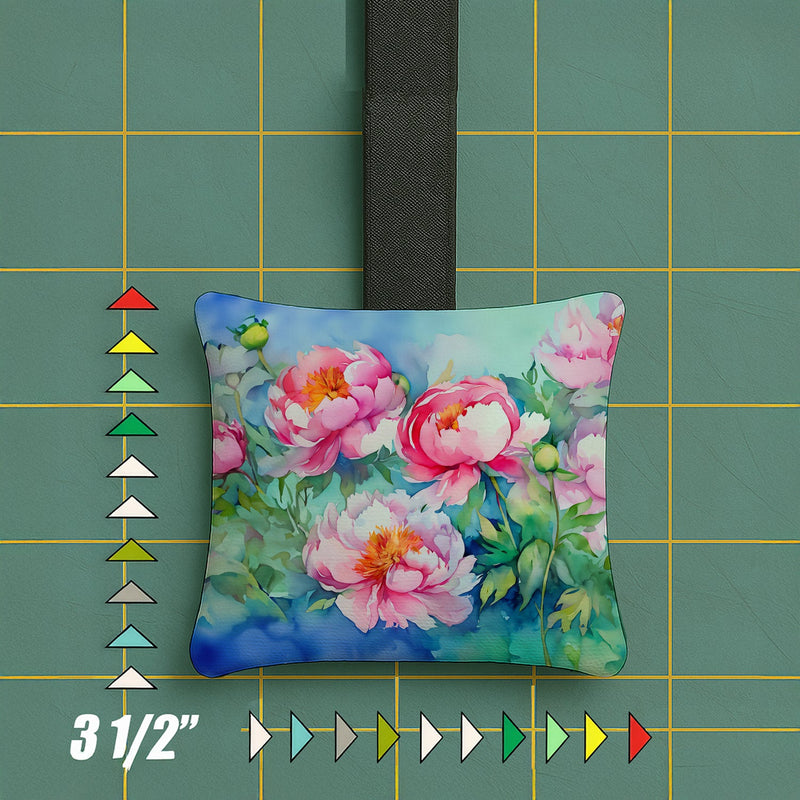 Peonies in Watercolor Hanging Square Fabric Ornament 3.5 × 3.5