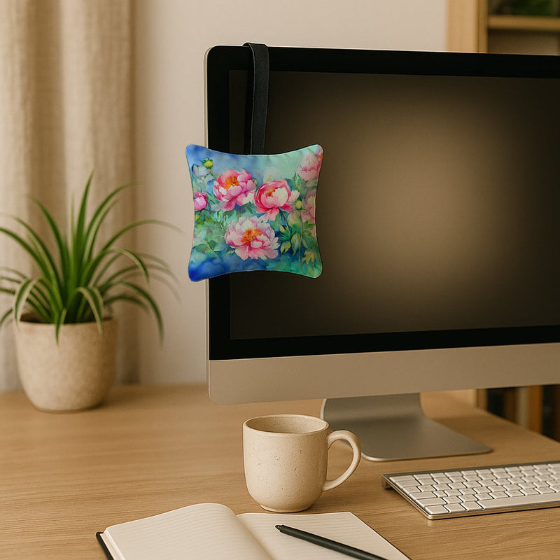 Peonies in Watercolor Hanging Square Fabric Ornament 3.5 × 3.5