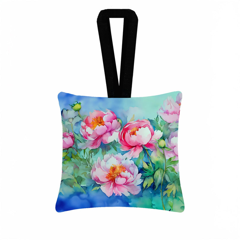 Peonies in Watercolor Hanging Square Fabric Ornament 3.5 × 3.5