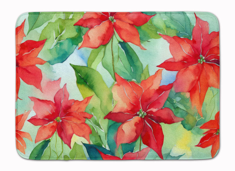 Poinsettias in Watercolor Memory Foam Kitchen Mat