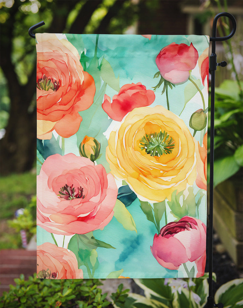 Ranunculus in Watercolor Garden Flag – Outdoor Decorative Yard Flag
