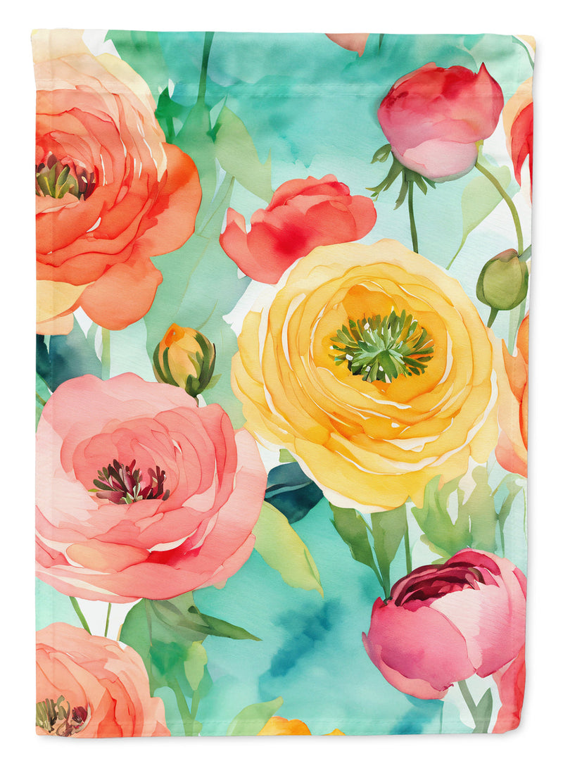 Ranunculus in Watercolor Garden Flag – Outdoor Decorative Yard Flag