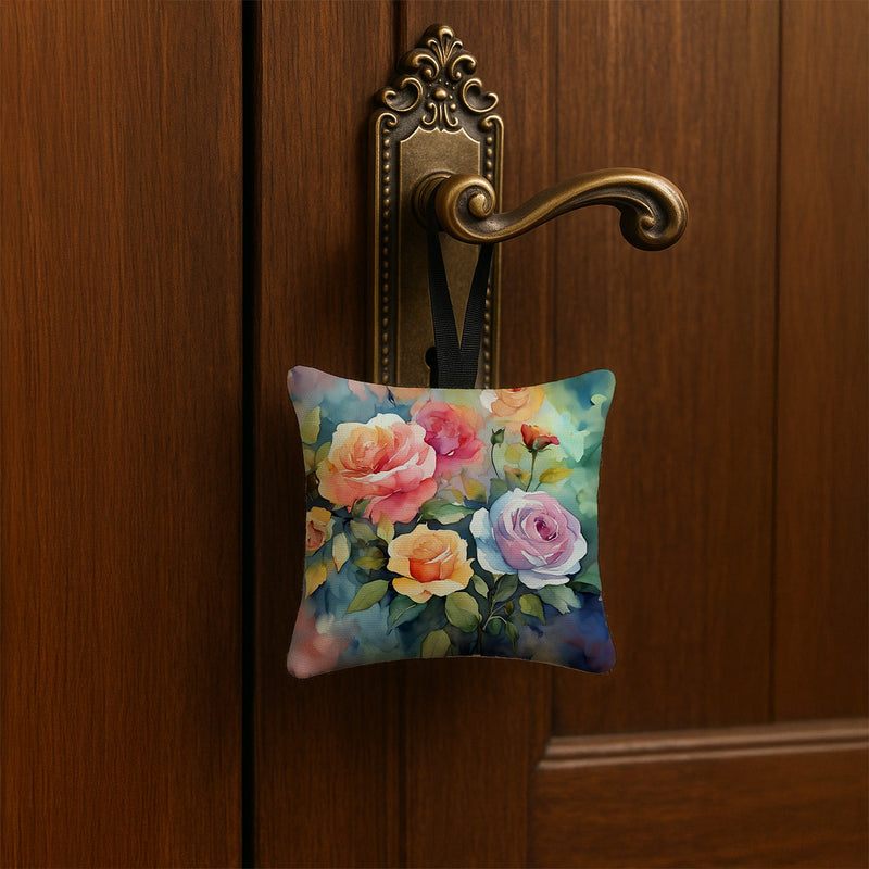 Roses in Watercolor Hanging Square Fabric Ornament 3.5 × 3.5