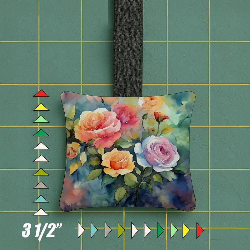 Roses in Watercolor Hanging Square Fabric Ornament 3.5 × 3.5