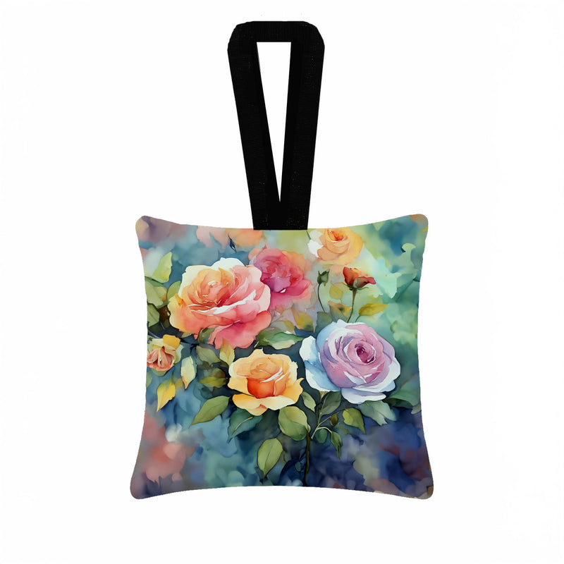 Roses in Watercolor Hanging Square Fabric Ornament 3.5 × 3.5