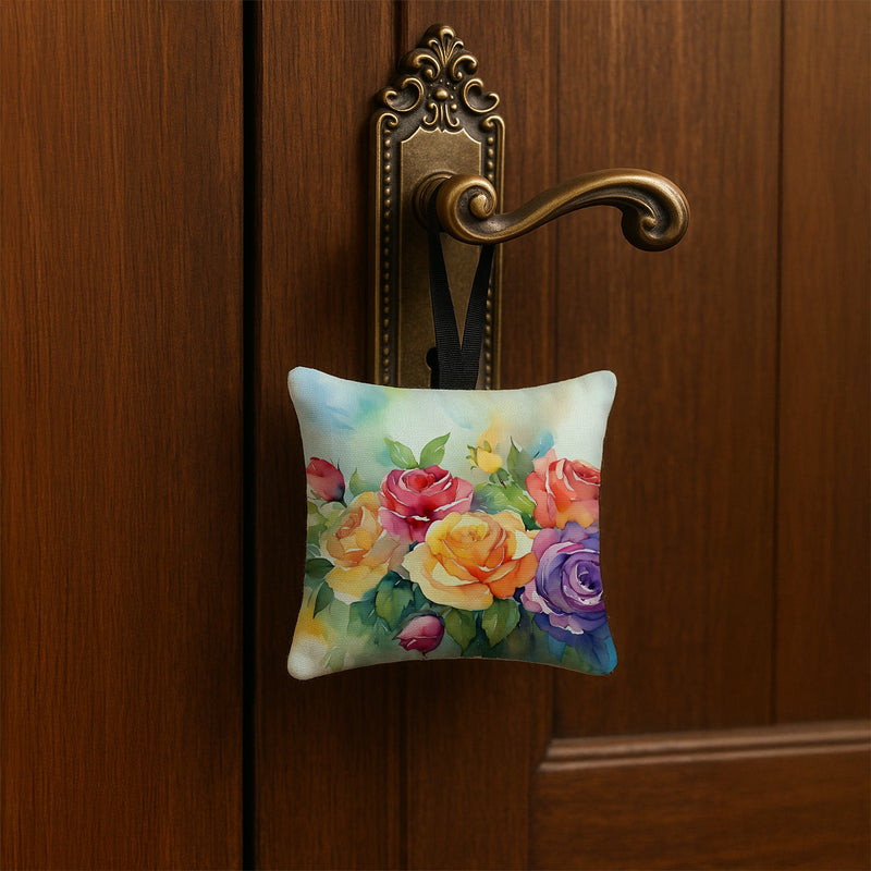 Roses in Watercolor Hanging Square Fabric Ornament 3.5 × 3.5