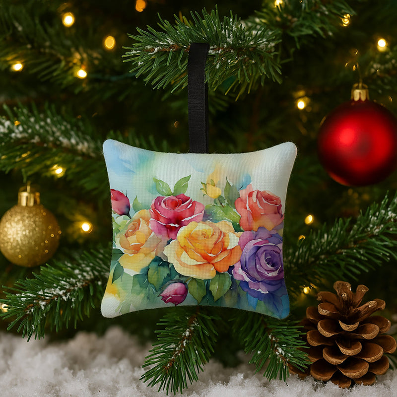 Roses in Watercolor Hanging Square Fabric Ornament 3.5 × 3.5