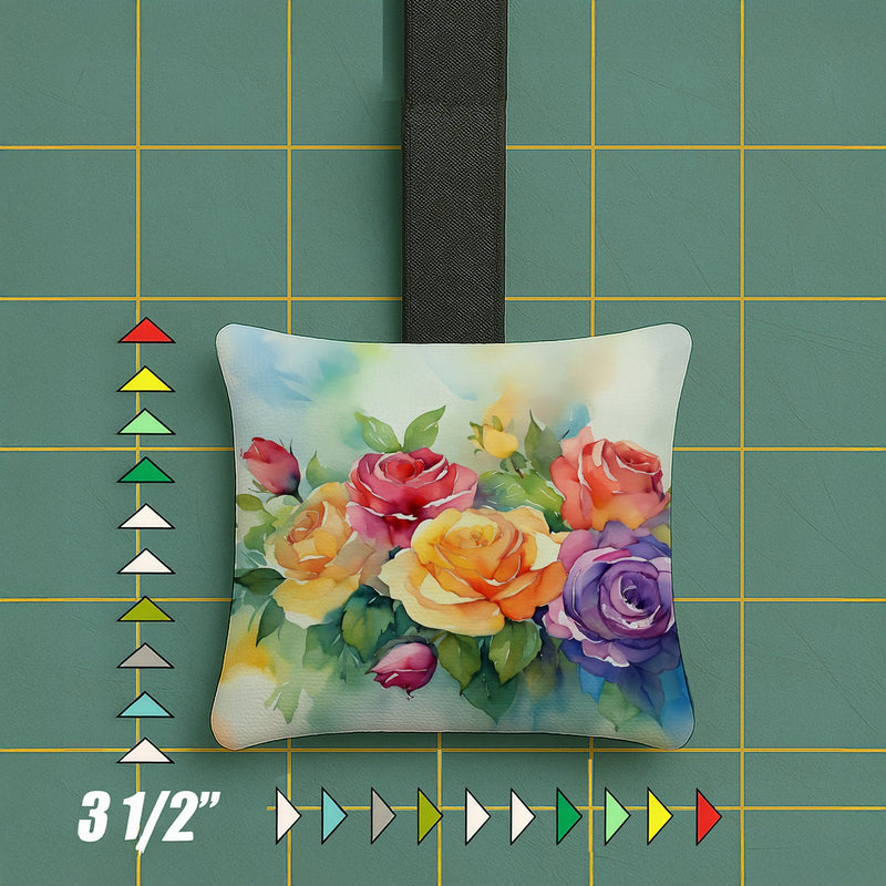 Roses in Watercolor Hanging Square Fabric Ornament 3.5 × 3.5