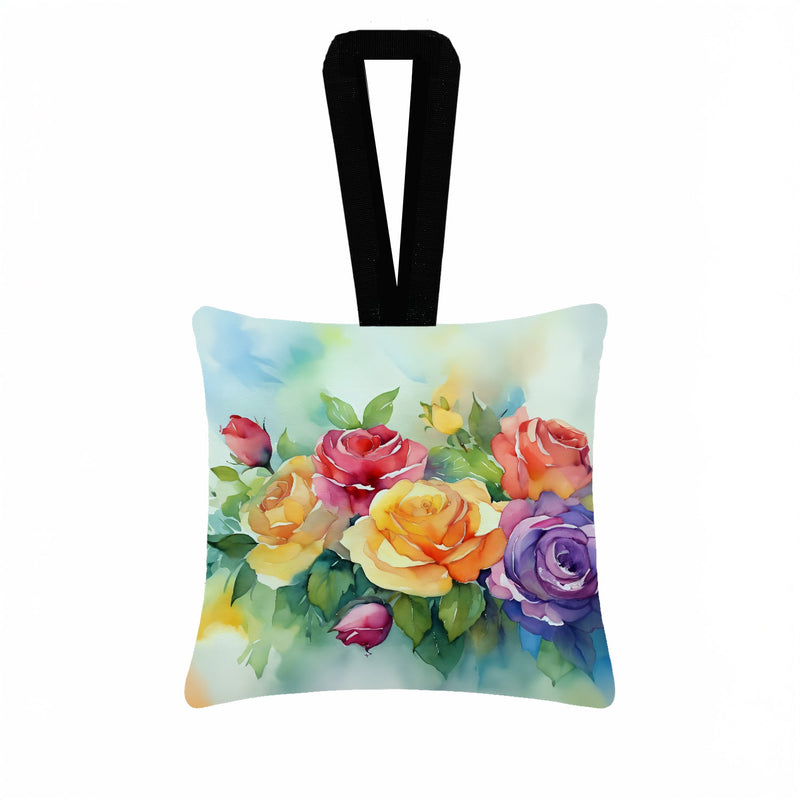 Roses in Watercolor Hanging Square Fabric Ornament 3.5 × 3.5