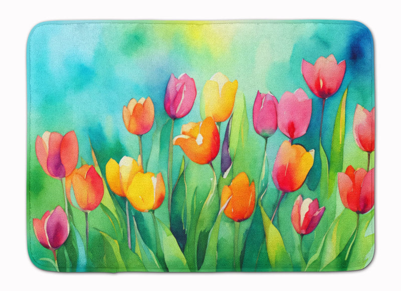 Tulips in Watercolor Memory Foam Kitchen Mat